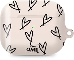 xoxo Wildhearts hoesje geschikt voor AirPods Pro 3 - All Yours - Glossy - Ook als telefoonhoesje verkrijgbaar - schokbestendige case - koptelefoon hoesje - Glimmend - Beschermhoes met hartjesprint - hartjes - Beige - Zwart — thumbnail 1
