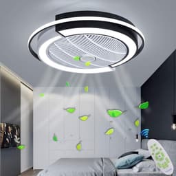 LED plafondventilator met dimbare verlichting, afstandsbediening, geruisloos, verstelbare windsnelheid, 58 cm, zwart-wit — thumbnail 4