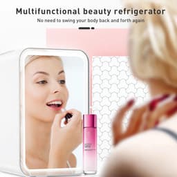 Mini koelkast 4L - Auto koelkast- Voor eten & drinken - Skincare & make-up fridge - Spiegel en LED-verlichting - USB - Roze — thumbnail 4