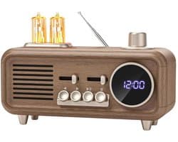 Retro Clock Radio Speaker met Buizenlamp Design – Digitale Klok & Nachtlamp – 7W Speaker – FM Radio & Bluetooth 5.4