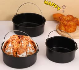 Set van vijf stuks (15 cm + 18 cm + 20 cm + 23 cm + 15 cm), verdikte cakevormen met koolstofstalen handvat, ronde accessoires voor huishoudelijke airfryer, antiaanbaklaag, bakmandje, pizzapan. — thumbnail 2