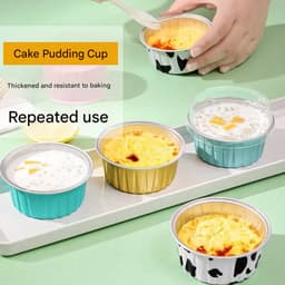 90 gekleurde luchtfolie bakjes, ovenschaaltjes, herbruikbare puddingvormpjes, bakkommen voor thuis — thumbnail 2