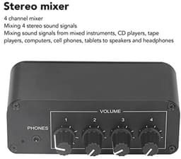 Mini Stereo Mixer met 4 Kanalen en Hoofdtelefoonuitgang - Geluidsversterker voor Microfoon en Gitaar — thumbnail 5