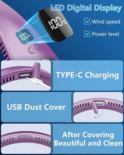Draadloze Opvouwbare Nekventilator met 4 Snelheden - Draagbare USB Oplaadbare Ventilator in Paars — thumbnail 4