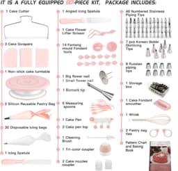Roze set (totaal 137 stuks) Taartdraaiplateau, Taartdecoratie, Spuitmondjes, Spuitzakken, Taartdraaiplateauset — thumbnail 2