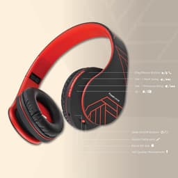 Bluetooth Koptelefoons, PowerLocus P2 draadloze Over-Ear Koptelefoon Inklapbaar, Met microfoon, Micro SD slot, FM Radio, draadloze en kabel Koptelefoon voor Smartphone,Tablets,Laptops,TV(Zwart/Rood) — thumbnail 4