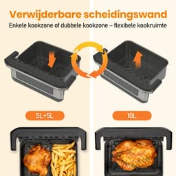 Digitale Airfryer XXL 10L Sinaopus 922 - Dubbele Mand met 2×5L - 2400W - 10 Programma’s - Smart Finish & Match Cook - 80–200°C Instelbaar - Onafhankelijke Bediening & Veilig Pauzesysteem - Automatische Keerherinnering & Binnenverlichting — thumbnail 3