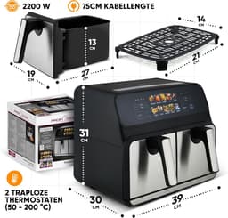 Dubbele Heteluchtfriteuse 8 Liter RVS - 2x 4L Airfryer met 9 Programma's — thumbnail 6