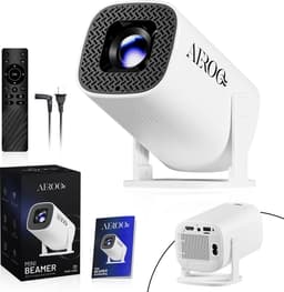 AeroQ Premium Mini Beamer – Alles-in-één Smart TV Projector - 2026 model - Android - WiFi & Bluetooth - 4k ondersteuning - Beamer - Home Cinema - 150 inch Full HD - Wit — thumbnail 1