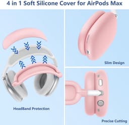 4-delige set - Siliconen Hoes - voor AirPods Max Hooftelefoons 1，2 van – Siliconen Oorkussens Beschermhoes - Oorschelp Beschermhoes, Hoofdband Beschermhoes – Anti-Kras Zachte Siliconen Beschermer – roze — thumbnail 5