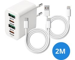Xtronic 50W 4-Poorts Snellader – Inclusief 2x Lightning Kabel 2m – Geschikt voor iPhone t/m 14
