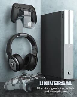 Dubbele Gamepad Houder en Headset Hanger voor Gamecontrollers - Wandmontage - Geschikt voor STEAM, PS3, PS4, PS5, pc - Universele Headset Stand - Transparant — thumbnail 2