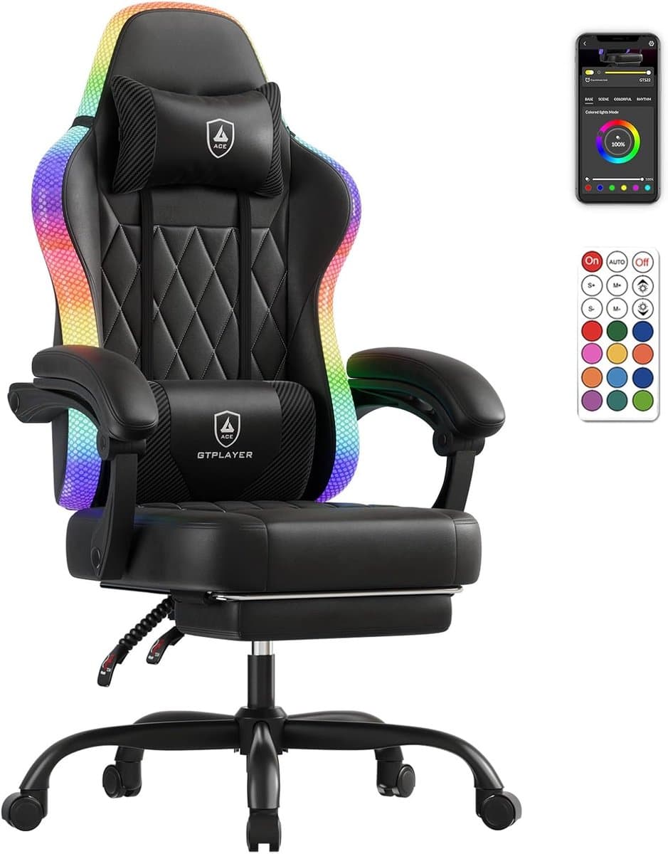 GTPLAYER - Gamingstoel met LED Lichtstrip - Met Afstandsbediening en Opbergzak — afbeelding 1