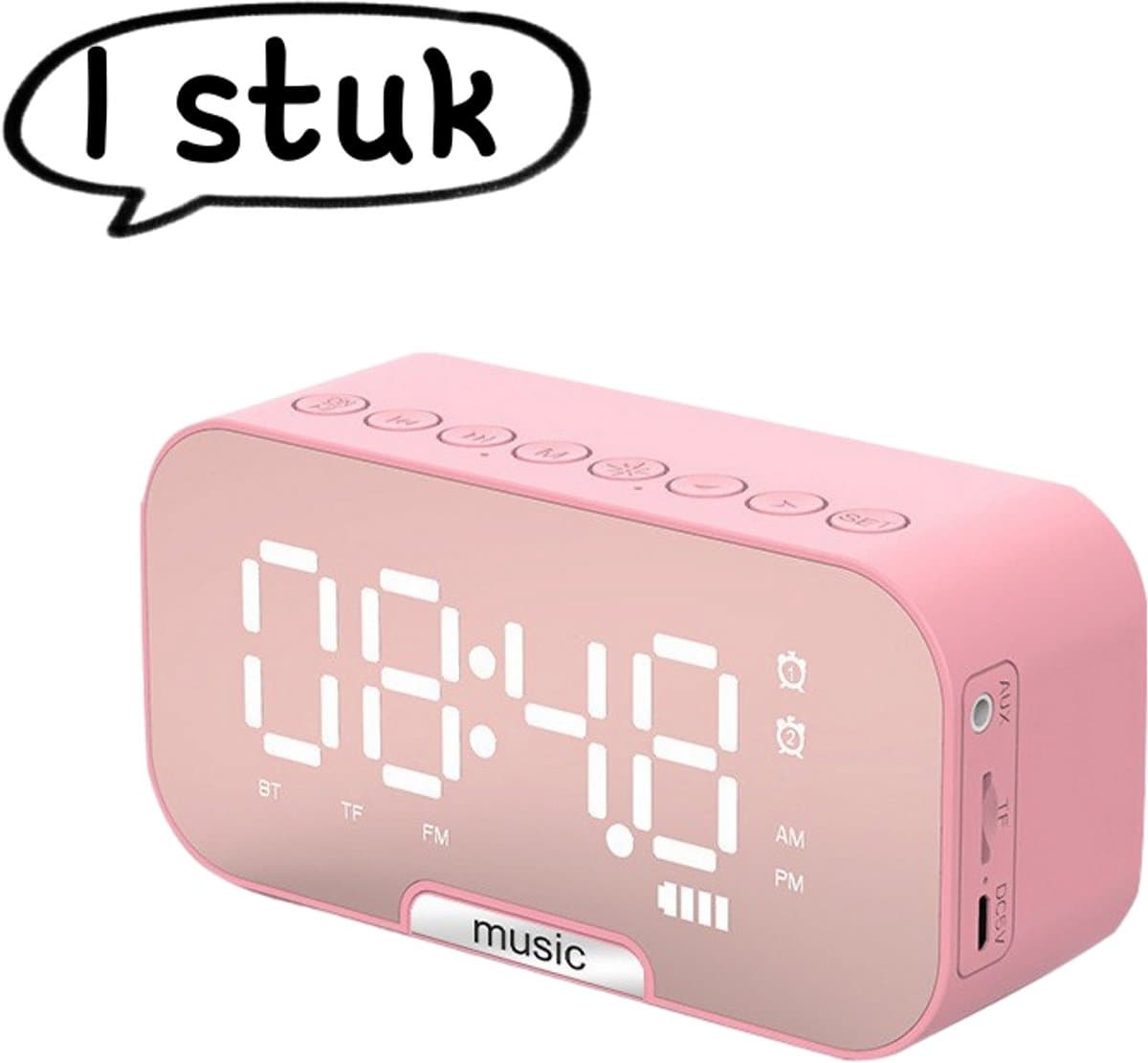 1 artikel - Luidspreker - Draadloze Bluetooth-luidspreker met wekkerfunctie - Luidspreker met mini-kaartsleuf - Cadeau - Ondersteunt TF-kaart, USB-flashdrive en AUX-interface - Vintage design - Roze — afbeelding 1