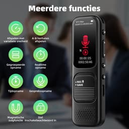Digitale Dictafoon - Voice Recorder - 64GB Opslag - Ruisonderdrukking - USB Oplaadbaar - voor Vergaderingen en Interviews - Zwart — thumbnail 2
