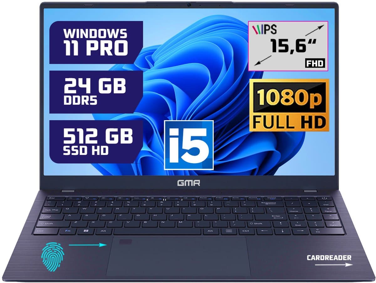 Krachtige 15.6" Full HD Notebook | Snelle Intel Core i5 & 512GB SSD | 24GB DDR5 Geheugen | Windows 11 Pro Editie voor Zakelijk, Thuis en Studie — afbeelding 1