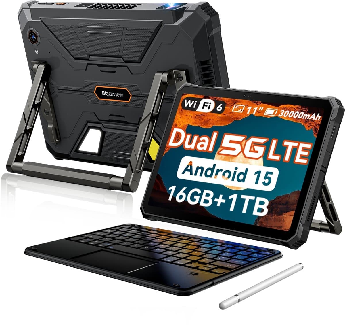 Blackview Active 12 Pro 5G Outdoor Tablet - 11 inch - 48 GB + 1 TB 30000 mAh - Met Toetsenbord(QWERTY) - IP68 waterdicht 108 MP + 50 MP dual sim - Zwart — afbeelding 1