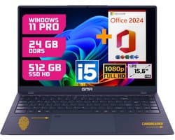 GMR Professional Laptop / 15.6 Inch Full HD Display / Intel Core i5 / 24GB DDR5 RAM / 512GB SSD / Windows 11 Pro & Office 2024 / Perfect voor Zakelijk en Studiegebruik