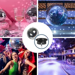 HQ-Power Set met discobal Ø 10 cm + 4W motor, roterende spiegelbol, 6l van reflecterend facetglas, 1.8-2.5 tpm, 5 kg draagvermogen, veilig ophangsysteem voor plafondmontage, dansvloer accessoire voor disco feesten, party decoratie & lichteffecten — thumbnail 4