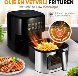 Grote Heteluchtfriteuse 6.5L RVS - 1700W met 9 Programma's voor Gezond Frituren — thumbnail 6