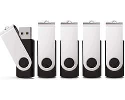 longziming -USB Stick - USB Flashdrive - Mini Metaal Memory Stick - 32GB - Draaibare Kap Zonder Losse Dop - 5 Stuks - Voor Smartphone & Laptop - Opslag - Geheugen - Zwart