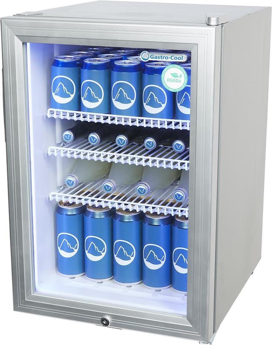Gastro-Cool KW65 - Mini koelkast met glazen deur 62 Liter - Zilver/Zilver/Wit 204401 — afbeelding 1