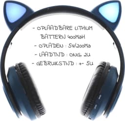 kinder koptelefoon kitty cat met led oortjes donker blauw — thumbnail 2