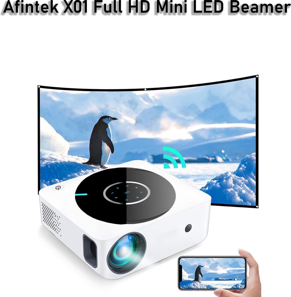 AFINTEK X01 Native Full HD Beamer - 1080p Mini Projector - 6500 Lumen - WiFi & Miracast - 4D Keystone - HDMI/USB - Projectie op Plafond & Wand - Wit — afbeelding 1