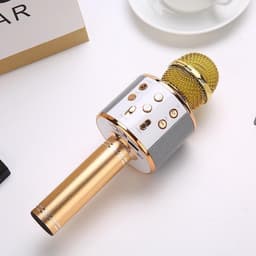 Karaoke microfoon/karaoke set - Joyful things draadloze karaokemicrofoon met ingebouwde speaker, Bluetooth, mp3 functie,  stemhervormer en echo effect-  Goud — thumbnail 1