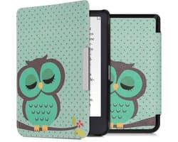kwmobile e-reader hoesje geschikt voor Tolino Shine 3 hoes - E reader flip case met magnetische sluiting - Ereader cover - Slapende Uil design in turquoise / bruin / mintgroen