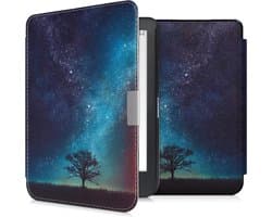 kwmobile e-reader hoesje geschikt voor Kobo Clara HD hoes - E reader flip case met magnetische sluiting - Ereader cover - Sterrenstelsel en Boom design in blauw / grijs / zwart