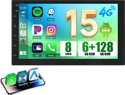 ESSGOO Autoradio 2Din Universeel - Android 15 - Apple Carplay & Android Auto (Draadloos) - 6+128GB - 7 Inch HD Touchscreen - GPS, FM/AM, 4G WIFI — thumbnail 1