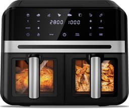 Dubbele Airfryer XXL 10L (2×5L) – 8 Automatische Programma’s – Grote Capaciteit voor 6 Personen – 2500W Krachtig Vermogen – Dual-Zone 2 Manden met SYNC Technologie – Gezond Frituren Zonder Olie – Met Kijkvenster – Zwart — thumbnail 1