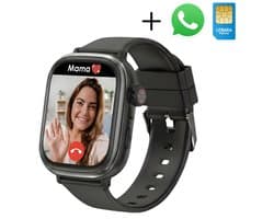 Kinder Smartwatch met Simkaart – Smartwatch Tiener - Smartwatch Kinderen met GPS – Horloge kids smartwatch met Whatsapp - Waterdicht IPX7, WiFi & Bluetooth – GPS Kinderhorloge – Zwart