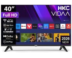 HKC VIDAA Smart TV - LED Full HD - 40 inch/102 cm - AirPlay & Hotelmodus - HDMI x3, USB x2, CI+ - Tripple Tuner DVB-T/T2/S/S2/C - Frameless Design - Geassembleerd in Eindhoven - H40Q1F-V