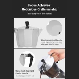 Mokapot met een inhoud van 6 kopjes, aluminium behuizing, een klassieke espressomachine voor thuisgebruik en op de camping. — thumbnail 5