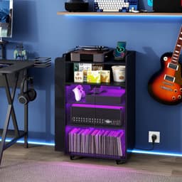 Puluomis - Platenspeler Meubel - LP-kast - Met stekkerdoos - RGB-lichtstrip - Platenspeler Kast - Platenspelerstandaard - Vintage Display Plank — thumbnail 5