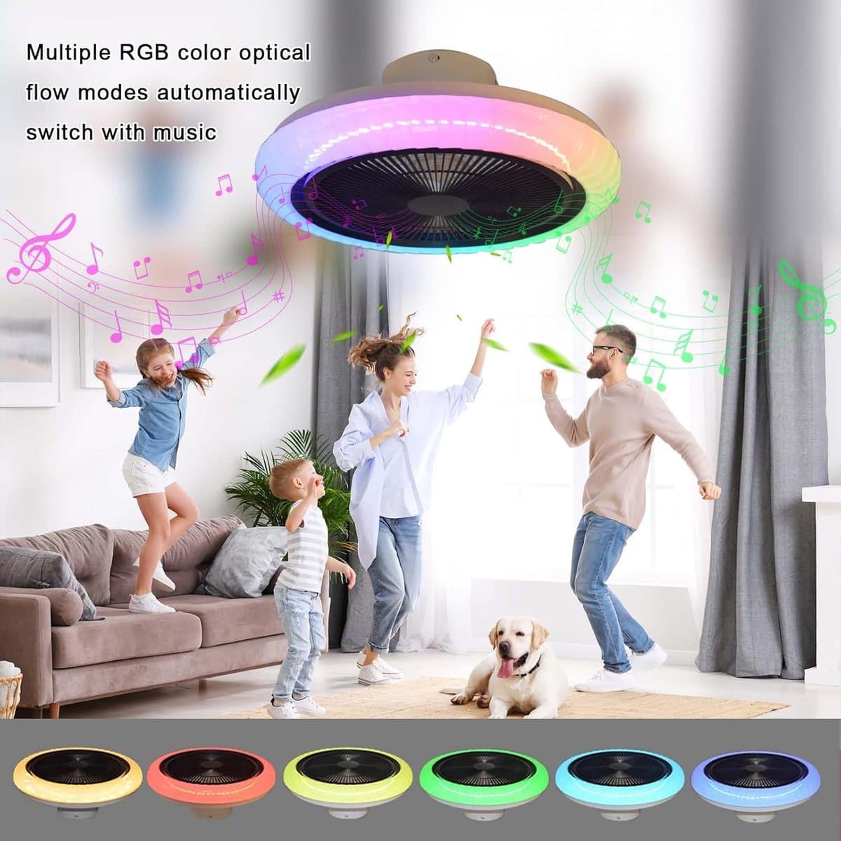 Moderne RGB Plafondventilator met Dimbare LED Verlichting en Afstandsbediening — afbeelding 1