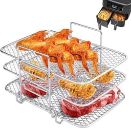 JeiibrZui Airfryerrek - RVS Grill - Drie Lagen/Stapelbaar/3 Stuks - Geschikt voor Oven en Airfryer - Zilverwit — thumbnail 1