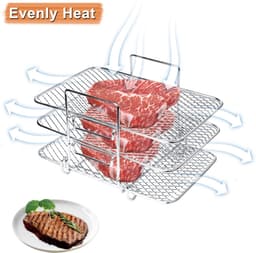 JeiibrZui Airfryerrek - RVS Grill - Drie Lagen/Stapelbaar/3 Stuks - Geschikt voor Oven en Airfryer - Zilverwit — thumbnail 5