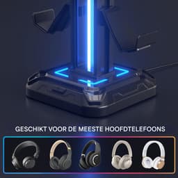 Elkuaie Headsetstandaard - Gamepadhouder - 360° Draaibaar Met Verlichting - 1 Stuk - Zwart — thumbnail 5