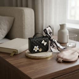 Zwart hoesje voor oordopjes dames met strik en decoratieve details geschikt voor AirPods 4 kunstleer hardcase met ring en lint — thumbnail 5