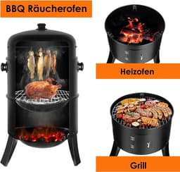 Mercadome® Barbecue - Bbq houtskool - Barbeque - Bbq thermometer - 3-in-1 - 80cm hoog - Zwart — thumbnail 4