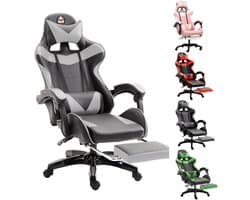 GOTAGEE Gamingstoel Bureaustoel Ergonomische Gamestoel Met Lendensteun un voetpedalen Hoogte en Ligfunctie Zwart-Grijs