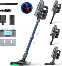 Olvy Steelstofzuiger Draadloos - Met Dweilfunctie - 5 Zuigniveaus - 350W - Vacuum Cleaner - Draadloze Snoerloze Stofzuiger - Zonder Zak - Op Accu - 35Kpa - Kruimeldief — thumbnail 1