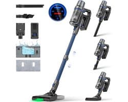 Olvy Steelstofzuiger Draadloos - Met Dweilfunctie - 5 Zuigniveaus - 350W - Vacuum Cleaner - Draadloze Snoerloze Stofzuiger - Zonder Zak - Op Accu - 35Kpa - Kruimeldief