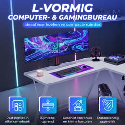 Lexorion L-Vormig Game Bureau Hoekbureau | Game Bureau | Game Bureau Wit | Computerbureau – Gaming Bureau – Waterproof & Krasbestendig – Monitor Stand — thumbnail 3