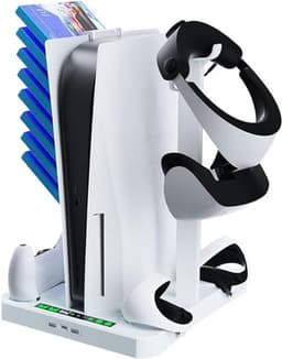 PS5 & PS VR2 Standaard met Koeling en Oplaadstation – 3-in-1 Console Stand met Dual Ventilatoren, Controller Lader & Headsethouder – Ruimtebesparend Accessoire — thumbnail 3