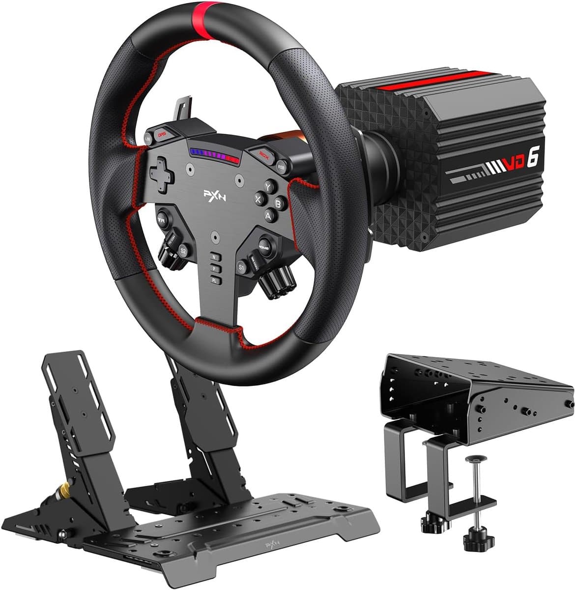 PXN VD6 Bundel - Sim Racing Stuur - Direct Drive 6 Nm - W AS Racestuur - PD HM Hall Pedalen - 400° Rotatie - Vibratiefeedback - PC Windows 7-11 - Zwart — afbeelding 1