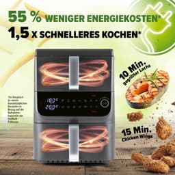 GOURMETmaxx FryUp dubbele kamer heteluchtfriteuse MultiSize - 10 l | verticale airfryer met 2 kamergroottes: minder verspilling van kookruimte | 10 programma's & led-touchdisplay | heteluchtfriteuse 2 kamers — thumbnail 9